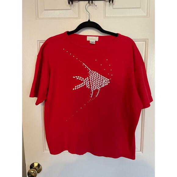 Vintage Tara Vanessa All Cotton L/XL Red Shirt Fish Design Made in Hong Kong - Picture 1 of 10